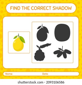 Find the correct shadows game with lemon. worksheet for preschool kids, kids activity sheet