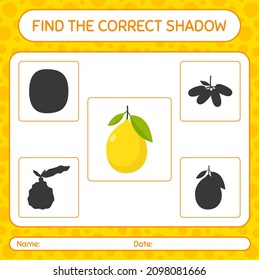 Find the correct shadows game with lemon. worksheet for preschool kids, kids activity sheet