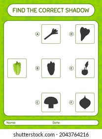 Find the correct shadows game with lettuce. worksheet for preschool kids, kids activity sheet