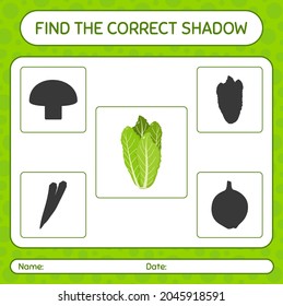 Find the correct shadows game with lettuce. worksheet for preschool kids, kids activity sheet