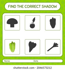 Encuentra el juego de sombras correcto con lechuga. hoja de trabajo para niños de preescolar, hoja de actividades para niños