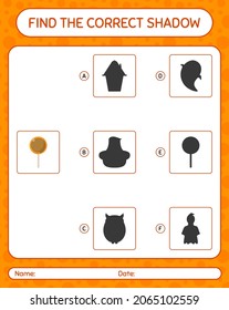 Find the correct shadows game with lollipop. worksheet for preschool kids, kids activity sheet