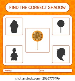 Find the correct shadows game with lollipop. worksheet for preschool kids, kids activity sheet