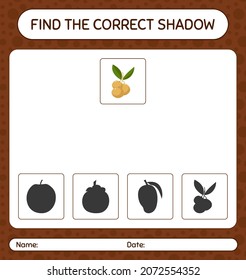 Find the correct shadows game with longan. worksheet for preschool kids, kids activity sheet