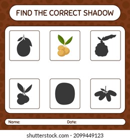 Find the correct shadows game with longan. worksheet for preschool kids, kids activity sheet