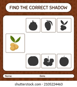 Encuentra el juego de sombras correcto con longan. hoja de trabajo para niños de preescolar, hoja de actividades para niños