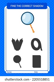 Find the correct shadows game with magnifying glass. worksheet for preschool kids, kids activity sheet