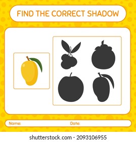 Find the correct shadows game with mango. worksheet for preschool kids, kids activity sheet