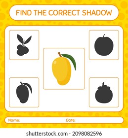 Find the correct shadows game with mango. worksheet for preschool kids, kids activity sheet