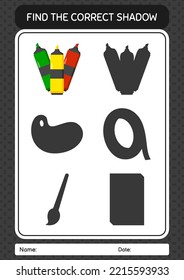 Find the correct shadows game with marker pen. worksheet for preschool kids, kids activity sheet