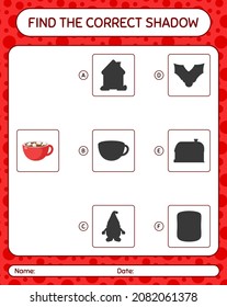 Find the correct shadows game with marshmallow on hot chocolate. worksheet for preschool kids, kids activity sheet