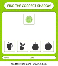 Find the correct shadows game with melon. worksheet for preschool kids, kids activity sheet