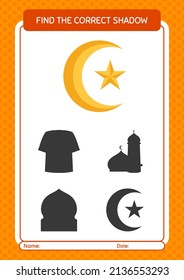 Find the correct shadows game with moon and star. worksheet for preschool kids, kids activity sheet