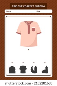 Find the correct shadows game with moslem shirt. worksheet for preschool kids, kids activity sheet
