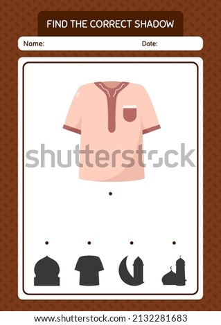 Find the correct shadows game with moslem shirt. worksheet for preschool kids, kids activity sheet