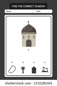 Encuentra el juego de sombras correcto con la mezquita. hoja de trabajo para niños de preescolar, hoja de actividades para niños