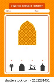 Find the correct shadows game with mosque. worksheet for preschool kids, kids activity sheet