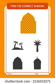 Find the correct shadows game with mosque. worksheet for preschool kids, kids activity sheet