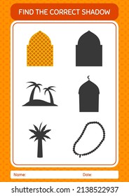 Find the correct shadows game with mosque. worksheet for preschool kids, kids activity sheet