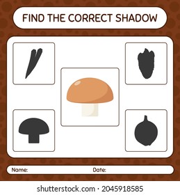 Encuentra el juego de sombras correcto con hongos. hoja de trabajo para niños de preescolar, hoja de actividades para niños