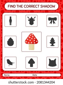 Find the correct shadows game with mushroom. worksheet for preschool kids, kids activity sheet