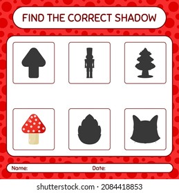 Find the correct shadows game with mushroom. worksheet for preschool kids, kids activity sheet
