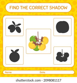 Find the correct shadows game with nance. worksheet for preschool kids, kids activity sheet