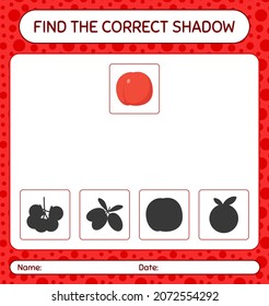 Find the correct shadows game with nectarine. worksheet for preschool kids, kids activity sheet