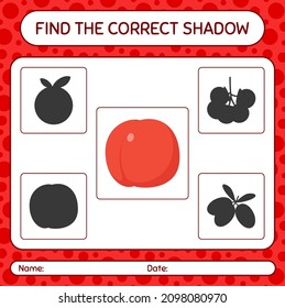 Find the correct shadows game with nectarine. worksheet for preschool kids, kids activity sheet