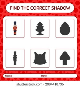 Find the correct shadows game with nutcracker. worksheet for preschool kids, kids activity sheet