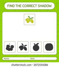 Encuentre el juego de sombras correcto con aceitunas. hoja de trabajo para niños de preescolar, hoja de actividades para niños