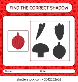 Encuentra el juego de sombras correcto con cebolla. hoja de trabajo para niños de preescolar, hoja de actividades para niños