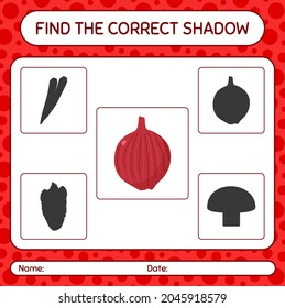 Encuentra el juego de sombras correcto con cebolla. hoja de trabajo para niños de preescolar, hoja de actividades para niños