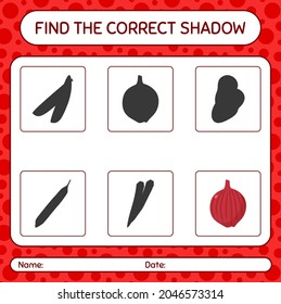 Find the correct shadows game with onion. worksheet for preschool kids, kids activity sheet