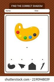 Find the correct shadows game with paint palette. worksheet for preschool kids, kids activity sheet