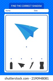 Find the correct shadows game with paper plane. worksheet for preschool kids, kids activity sheet