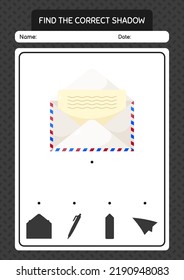 Find the correct shadows game with paper mail. worksheet for preschool kids, kids activity sheet