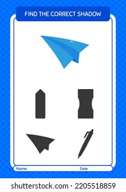 Encuentra el juego de sombras correcto con el plano de papel. hoja de trabajo para niños de preescolar, hoja de actividades para niños
