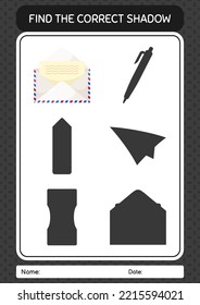 Find the correct shadows game with paper mail. worksheet for preschool kids, kids activity sheet