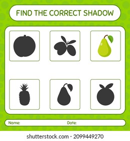 Find the correct shadows game with pear. worksheet for preschool kids, kids activity sheet