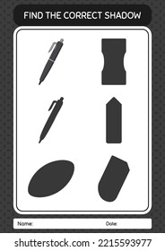 Find the correct shadows game with pen. worksheet for preschool kids, kids activity sheet