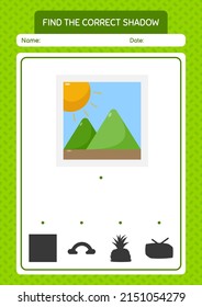 Find the correct shadows game with photograph. worksheet for preschool kids, kids activity sheet