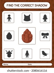 Find the correct shadows game with pine cone. worksheet for preschool kids, kids activity sheet