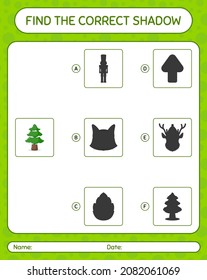 Find the correct shadows game with pine tree. worksheet for preschool kids, kids activity sheet