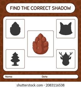 Find the correct shadows game with pine cone. worksheet for preschool kids, kids activity sheet
