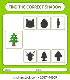 Find the correct shadows game with pine tree. worksheet for preschool kids, kids activity sheet