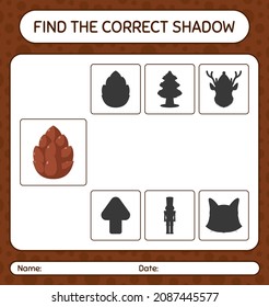 Find the correct shadows game with pine cone. worksheet for preschool kids, kids activity sheet