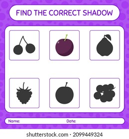 Find the correct shadows game with plum. worksheet for preschool kids, kids activity sheet