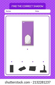 Find the correct shadows game with prayer rug. worksheet for preschool kids, kids activity sheet