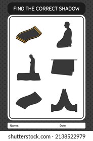 Encuentra el juego de sombras correcto con alfombra de oración. hoja de trabajo para niños de preescolar, hoja de actividades para niños